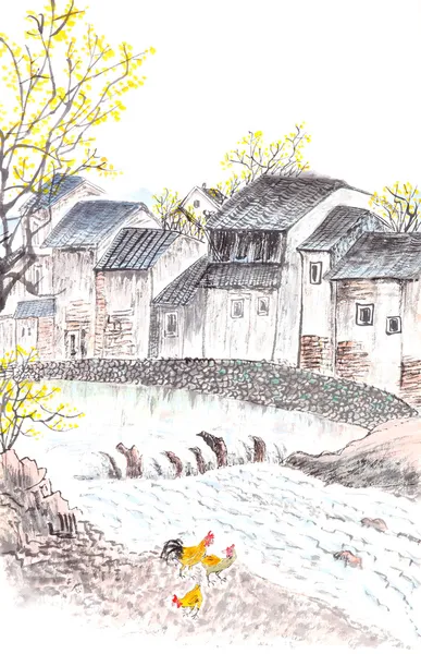 Traditional Chinese painting of country landscpe