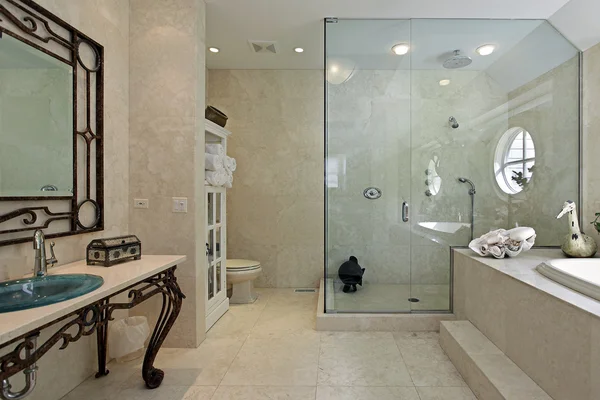 Master bath with large step in shower
