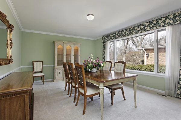 Dining room with lime green walls