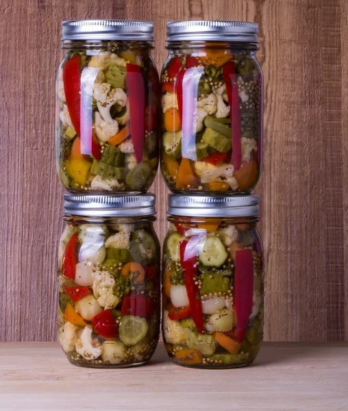 Mixed vegetables preserved in jars