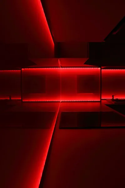 Kitchen with red led lighting