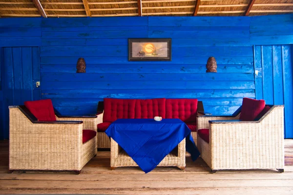 Relaxation area in cafe on the beach
