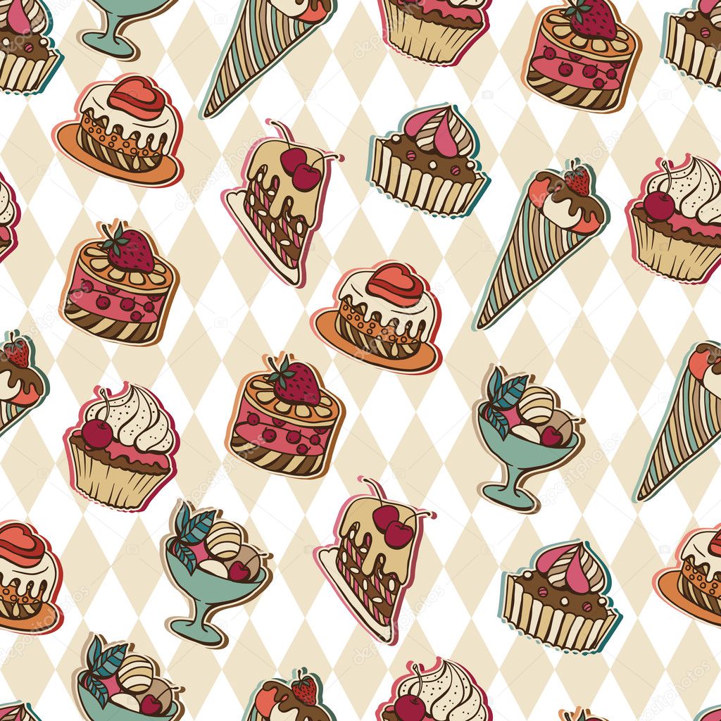 Vector background with of cake in retro style Seamless pattern Cake pattern seamles background free vector