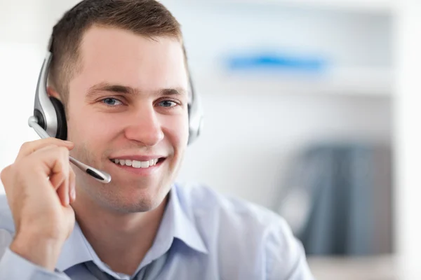 Close up of call center agent helping costumer