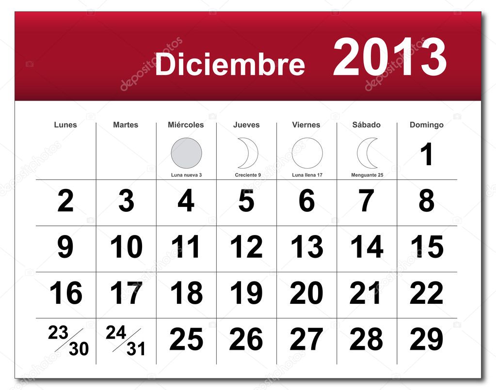 Spanish version of December 2013 calendar — Stock Vector © Lutya 11399784