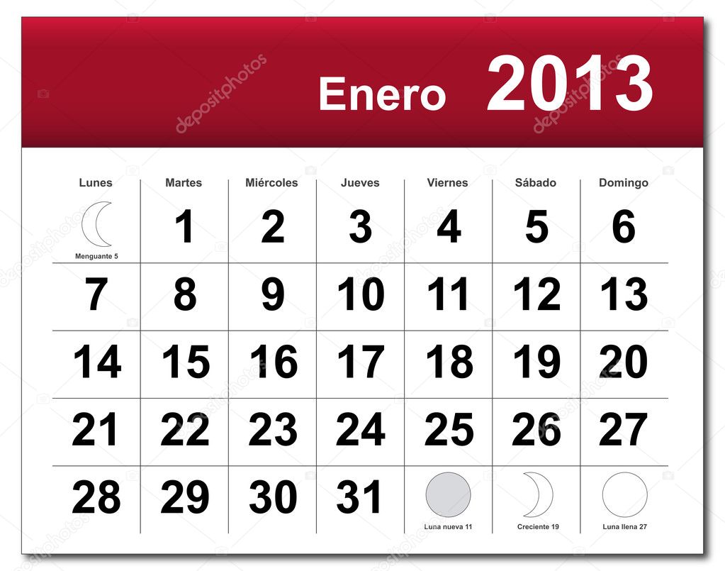 Spanish version of January 2013 calendar Stock Vector © Lutya #11399792