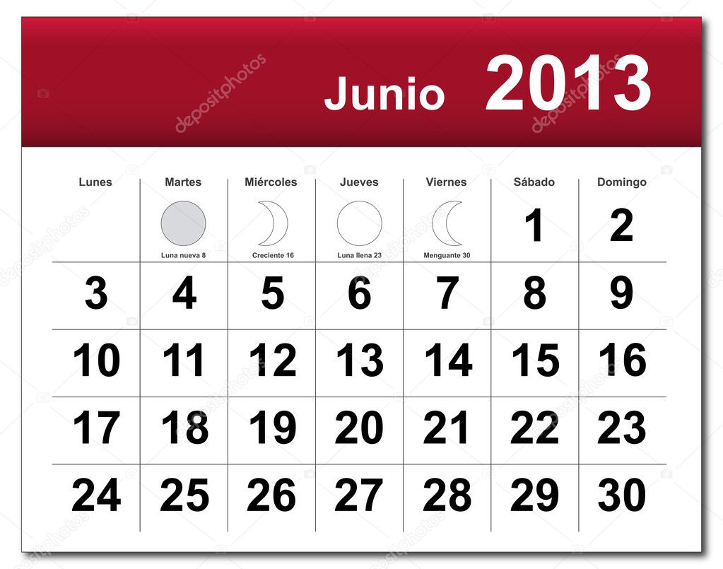 Spanish version of June 2013 calendar — Stock Vector © Lutya #11399812