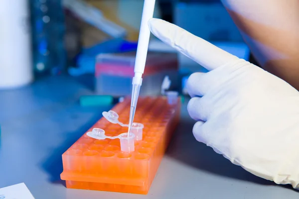 Scientist pouring liquid into test tube