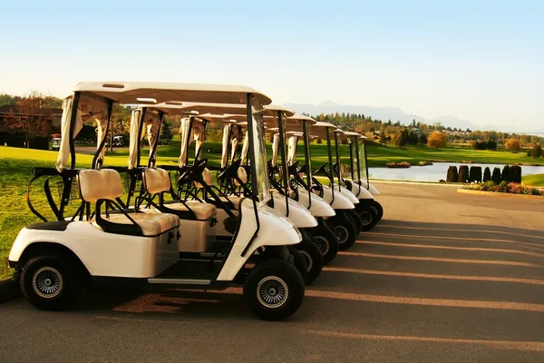 Golf carts, lined up