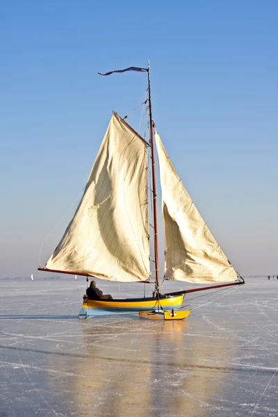 Ice sailing on the Gouwzee in the Netherlands in winter