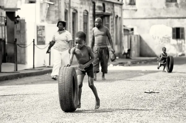 Tire is a typical toy for the Ghanaian children