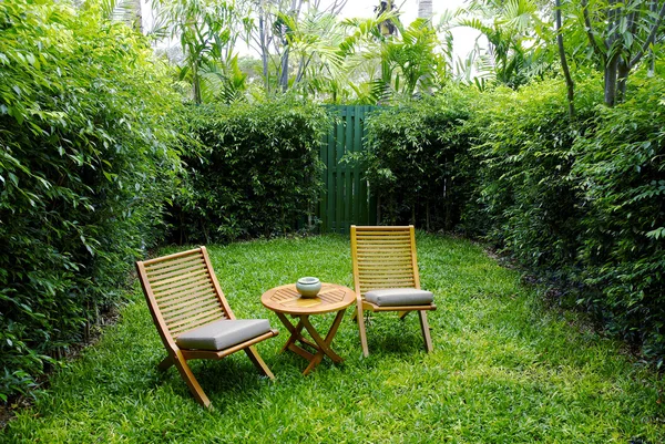 Garden chairs on the backyard
