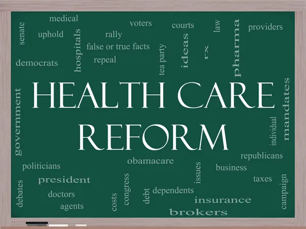 Health Care Reform Word Cloud Concept on a Blackboard