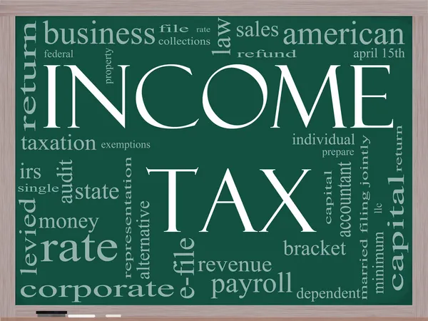 Income Tax Word Cloud concept on a Blackboard