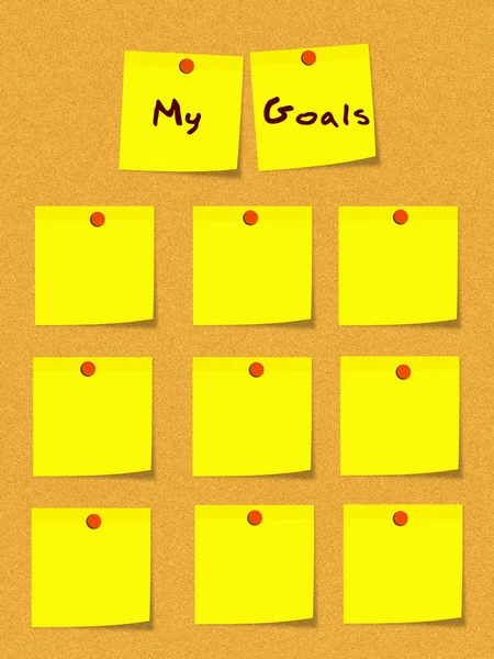My Goals Yellow Sticky Notes on Bulletin Board
