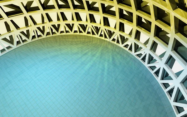 Magic swiming pool in architectural dome from top view