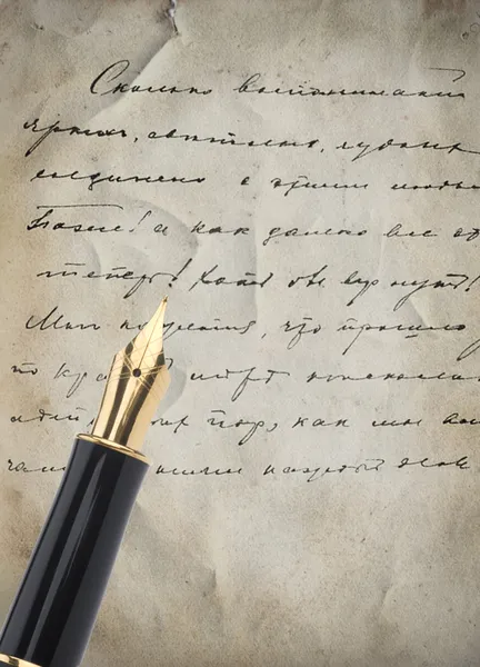 Gold Pen with Letter and Writing