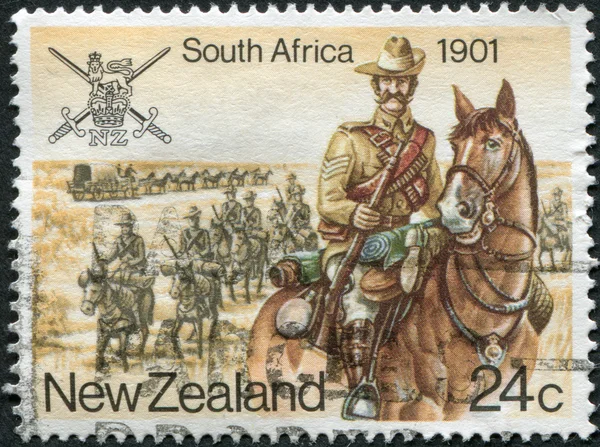 NEW ZEALAND - CIRCA 1984: Postage stamps printed in New Zealand, is devoted to Military History, South Africa, Anglo-Boer War, shows trooper, circa 1984