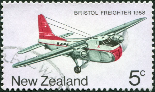 NEW ZEALAND - CIRCA 1974: Postage stamps printed in New Zealand, dedicated to the development of New Zealand\'s air transport, aircraft depicted Bristol freighter, circa 1974