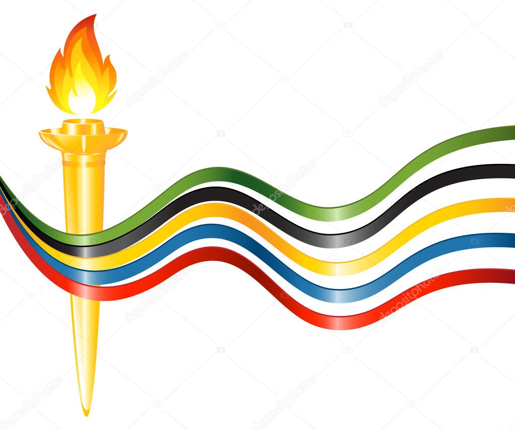Olympic torch with the colors of the five continents — Stock Vector