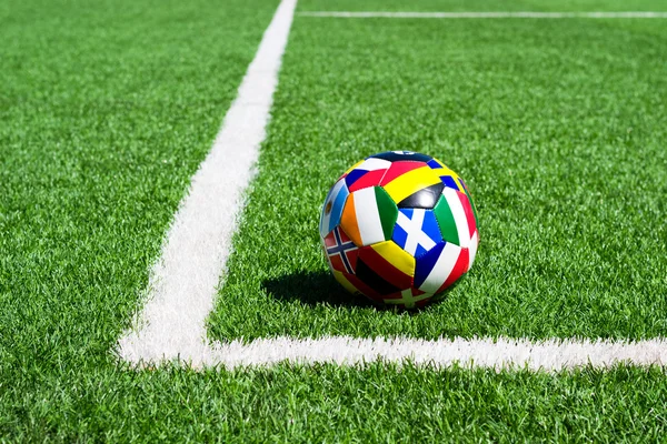 Soccer ball on field — Stock Photo, Image