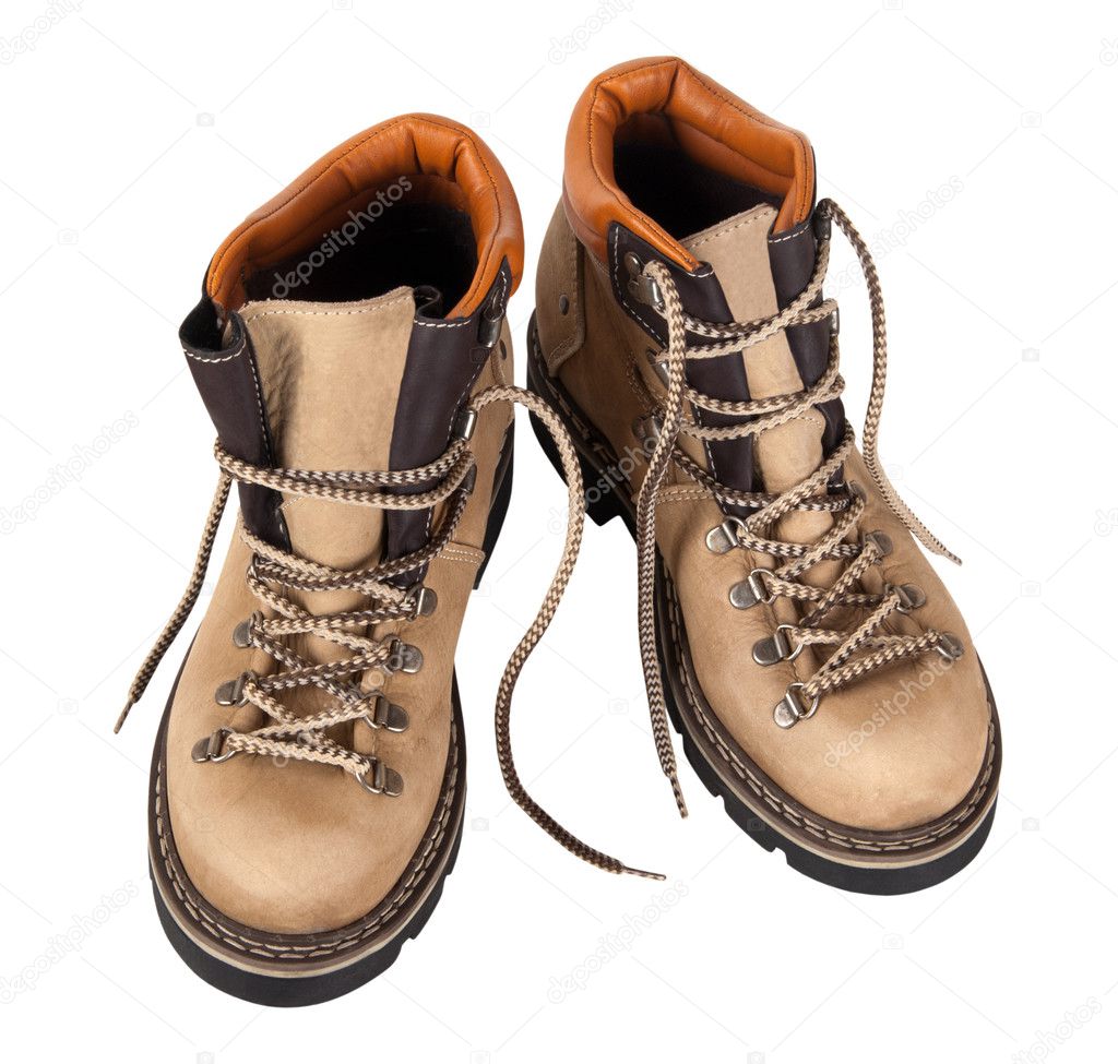 Pair of hiking boots isolated on white background