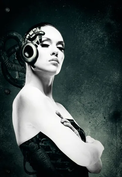 Mechanical woman. Abstract female portrait — Stock Photo, Image