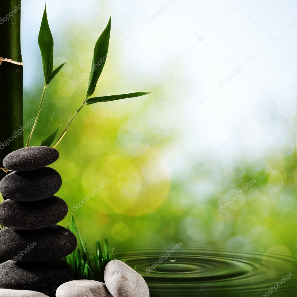 Abstract asian spa backgrounds with bamboo and pebble