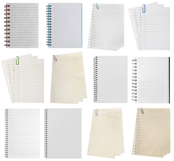 Caderno de página de papel. texturizado isolado nos fundos brancos. recolha — Fotografia de Stock
