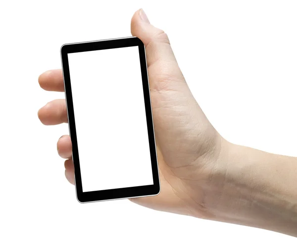 Tablett dator isolerad i en hand på den vita bakgrunden. — Stockfoto