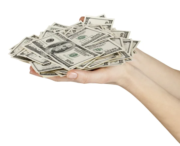 Много долларов на женские руки — стоковое фото