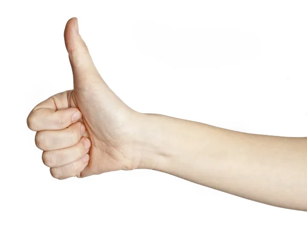 Vrouwelijke hand gebaren van de ok teken geïsoleerd op wit — Stockfoto