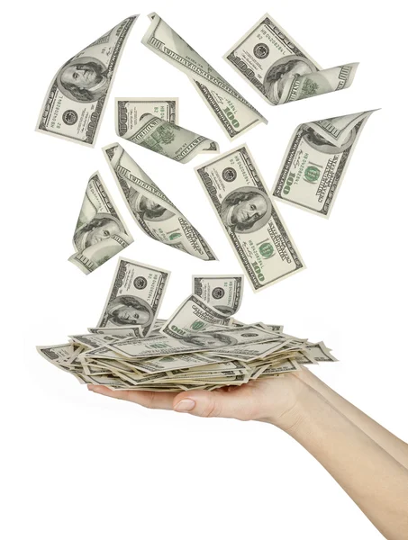 Mnoho dolarů na Zenske rukou — Stock fotografie