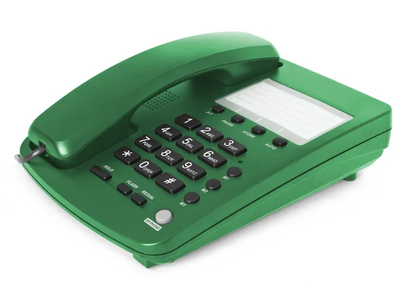Зеленый телефон изолирован на белом с отражением — стоковое фото
