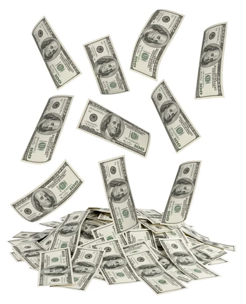 Dollars falling on white background — Stock Photo, Image