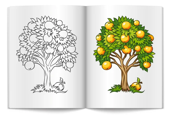 Meyve ağacı üzerinde kitap bages çizilmiş — Stok Vektör