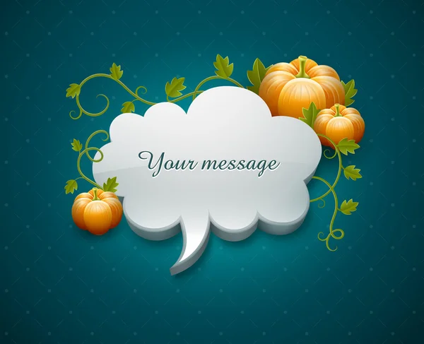Cartão do dia de ação de Graças com abóboras e nuvem para mensagem — Vetor de Stock