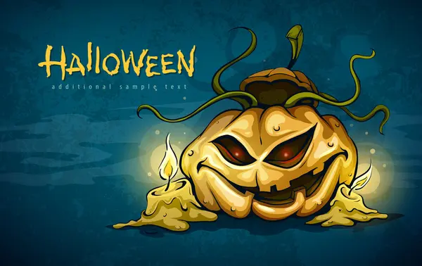 Terrible smiling face of jack-o-lantern with candles in night — Stock Vector