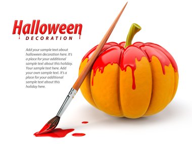 Halloween decoration with brush painting pumpkin clipart