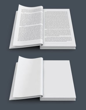 Open spread of books with blank white pages clipart