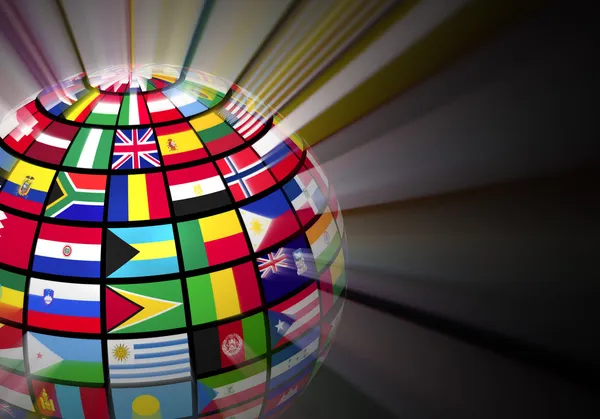 Wereldbol met vlaggen van de wereld — Stockfoto