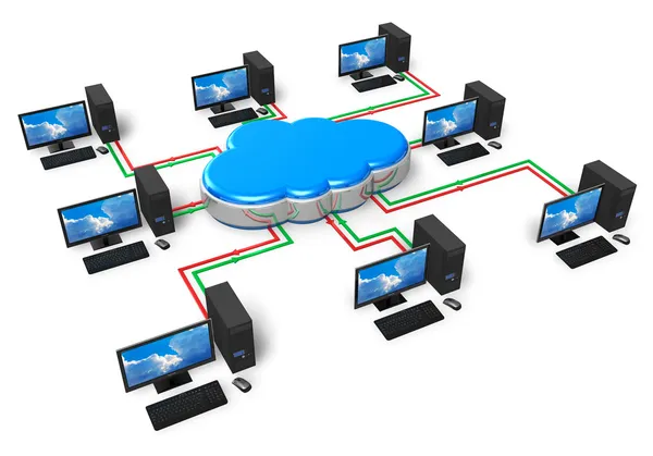 Computação em nuvem e conceito de rede de computadores — Fotografia de Stock