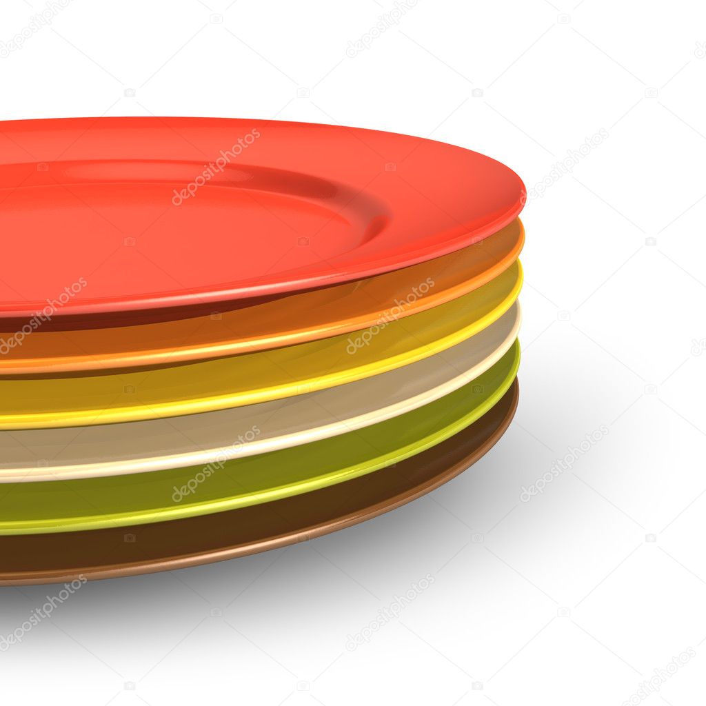 Set of color porcelain plates