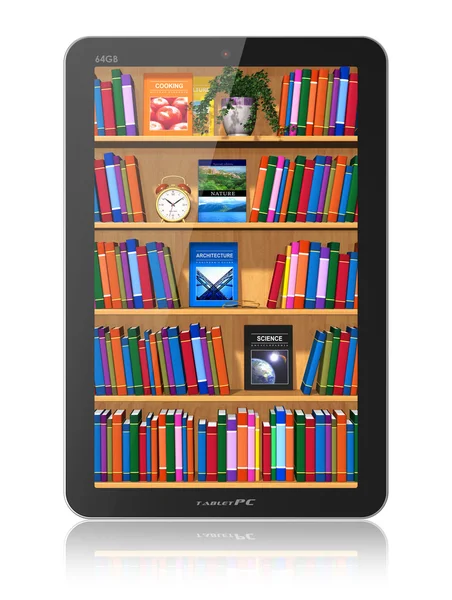 Tablet bilgisayar içinde Bookshelf — Stok fotoğraf