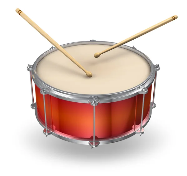 Красный барабан с барабанными палочками — стоковое фото
