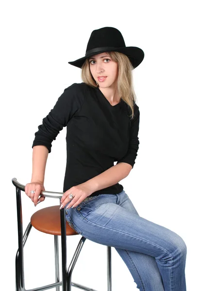 Chica con sombrero negro —  Fotos de Stock