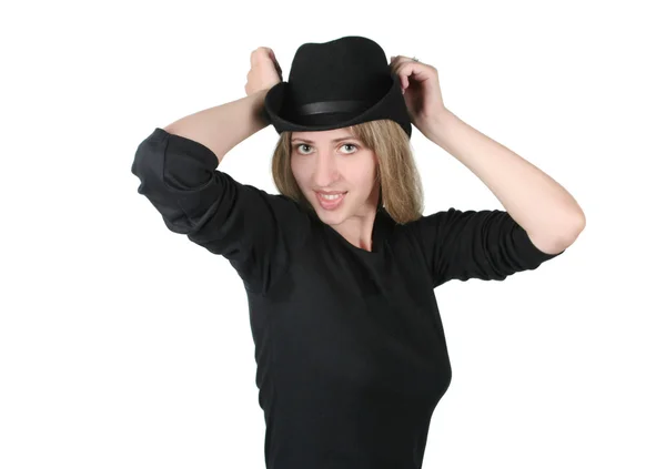 Menina com chapéu preto — Fotografia de Stock