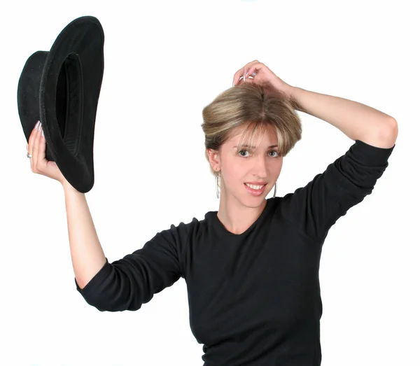 Chica con sombrero negro — Foto de Stock
