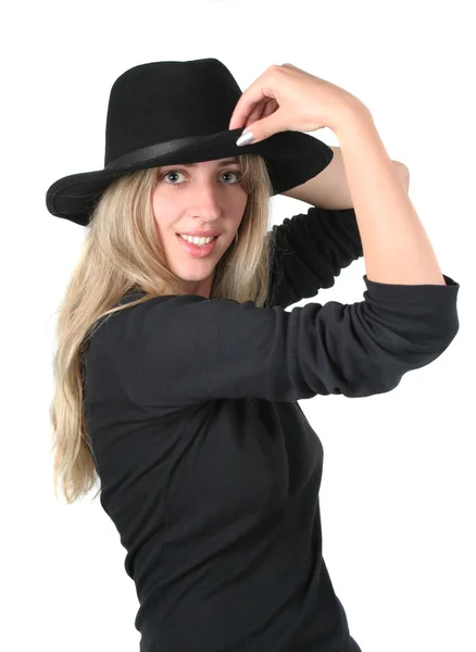 戴黑帽子的女孩 — 图库照片