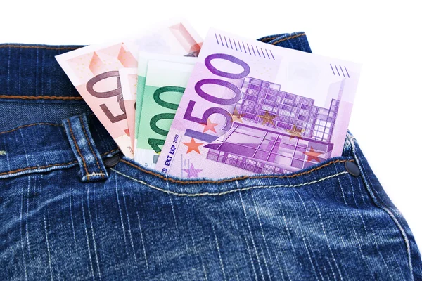 Soldi in tasca jeans — Foto Stock